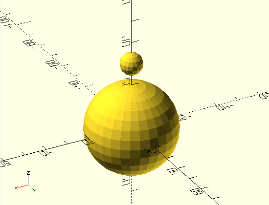 Segundo paso: Una segunda esfera pequeña más arriba.